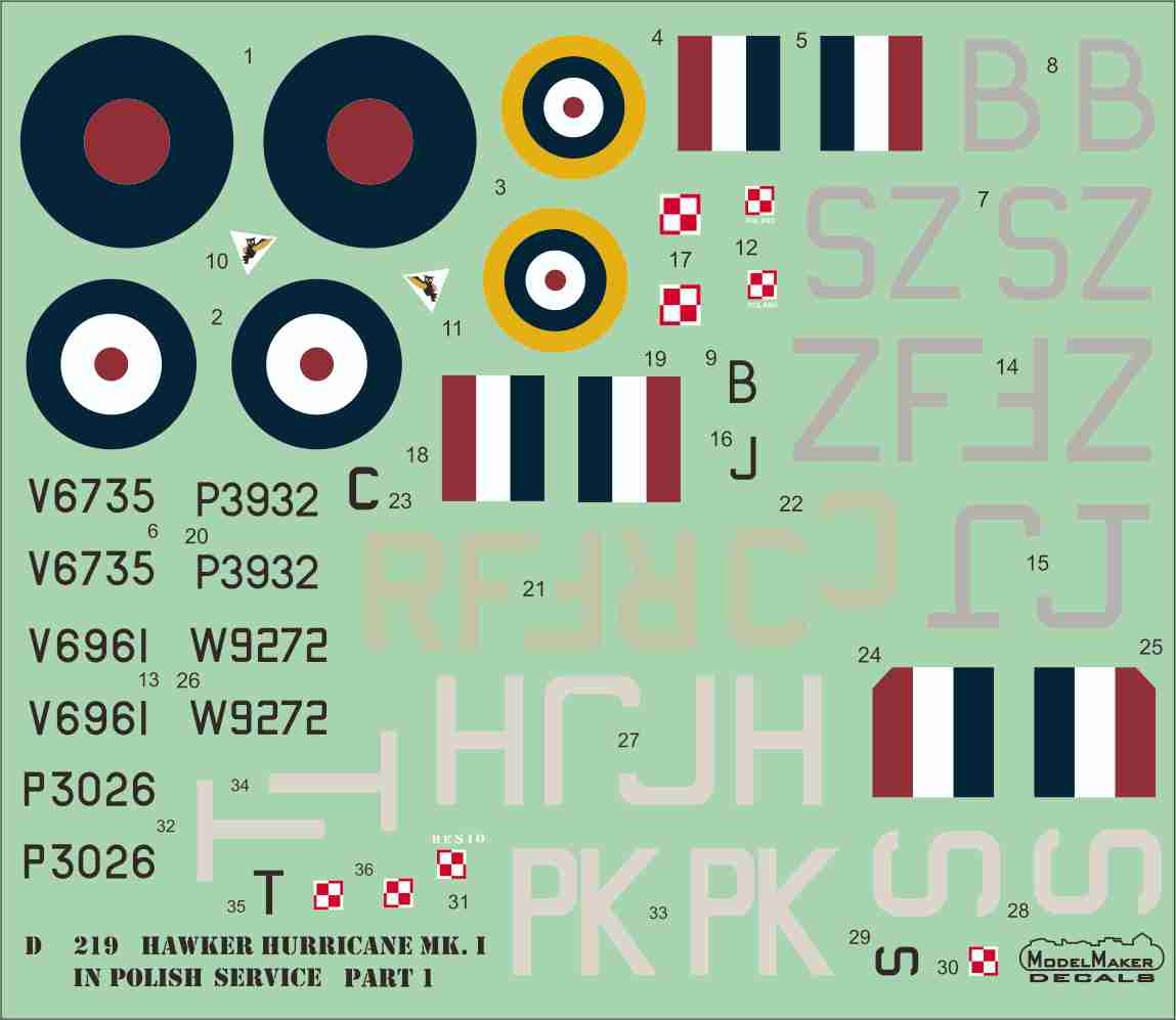 Model Maker Decals D72219 1:72 Hawker Hurricane Mk.I in Polish service part 1