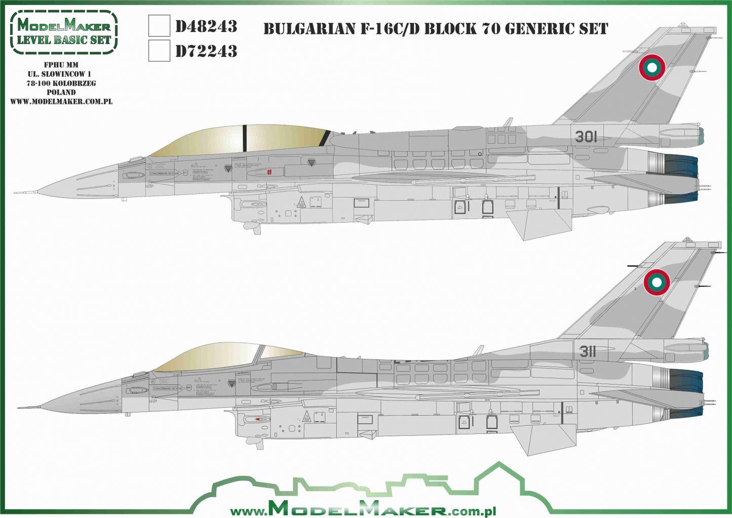 Model Maker D72243 1:72 Bulgarian F-16C/F-16D Block 70 Generic