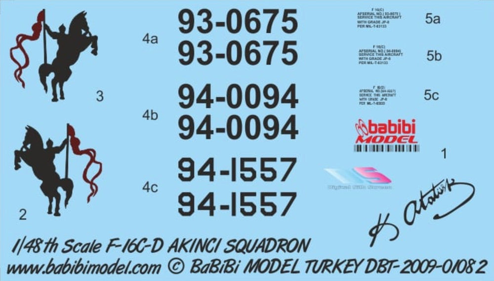 Babibi DBT-01083 1:32 F-16C/D 152 Akincifild Sqn Decals