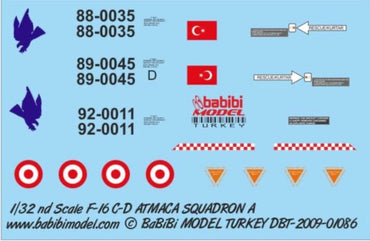Babibi DBT-01086 1:32 F-16C/D 182 Atmaca Sqn Old Scheme