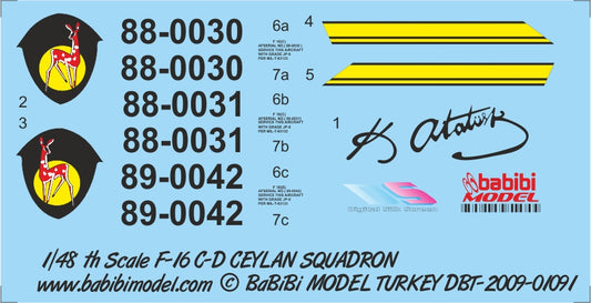 Babibi DBT-01091 1:48 F-16C/D 142 Ceylan Sqn Decals