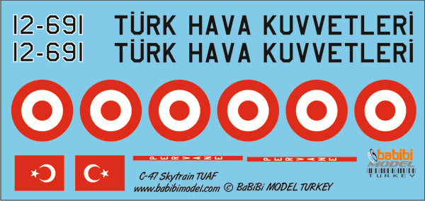 Babibi Models DBT-01162 1:72 C-47 Skytrain TURAF Decal Set