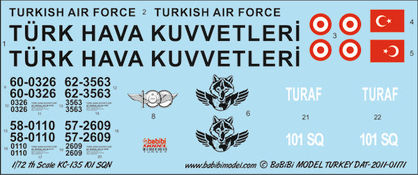 Babibi Models DBT-01171 1:72 KC-135 Stratotanker 101.SQ Turaf Decal Set