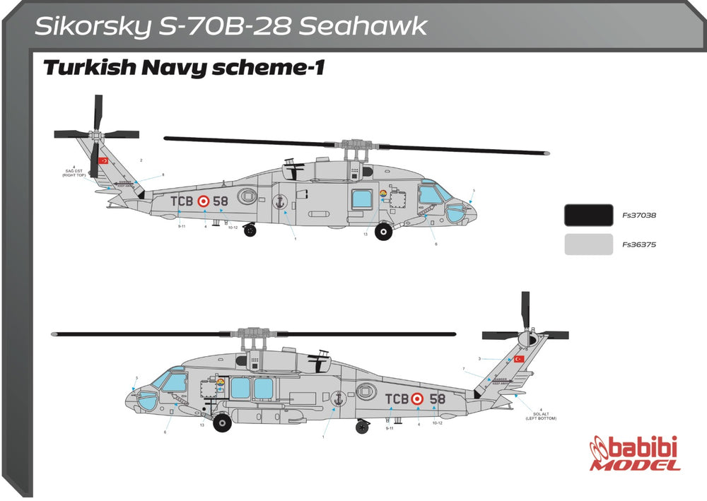 Babibi Models DBT-01209 1:72 Sikorsky S-70 Seahawk Turkish Navy Decal Set