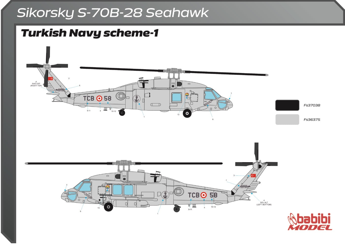 Babibi Models DBT-01209 1:72 Sikorsky S-70 Seahawk Turkish Navy Decal Set