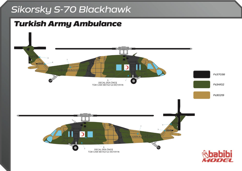 Babibi Models DBT-01217 1:72 Sikorsky S-70 Blackhawk Turkish Army decals