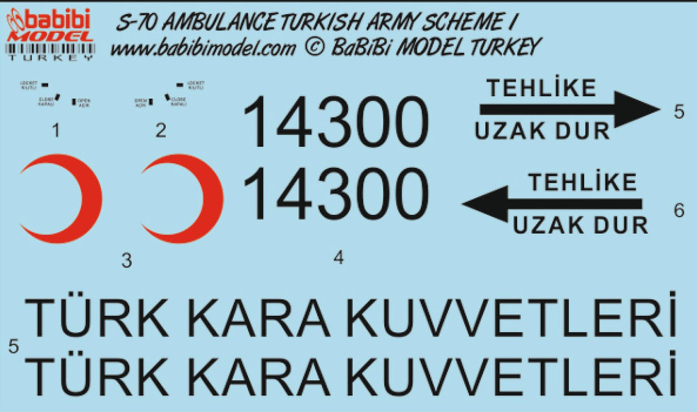 Babibi Models DBT-01217 1:72 Sikorsky S-70 Blackhawk Turkish Army decals