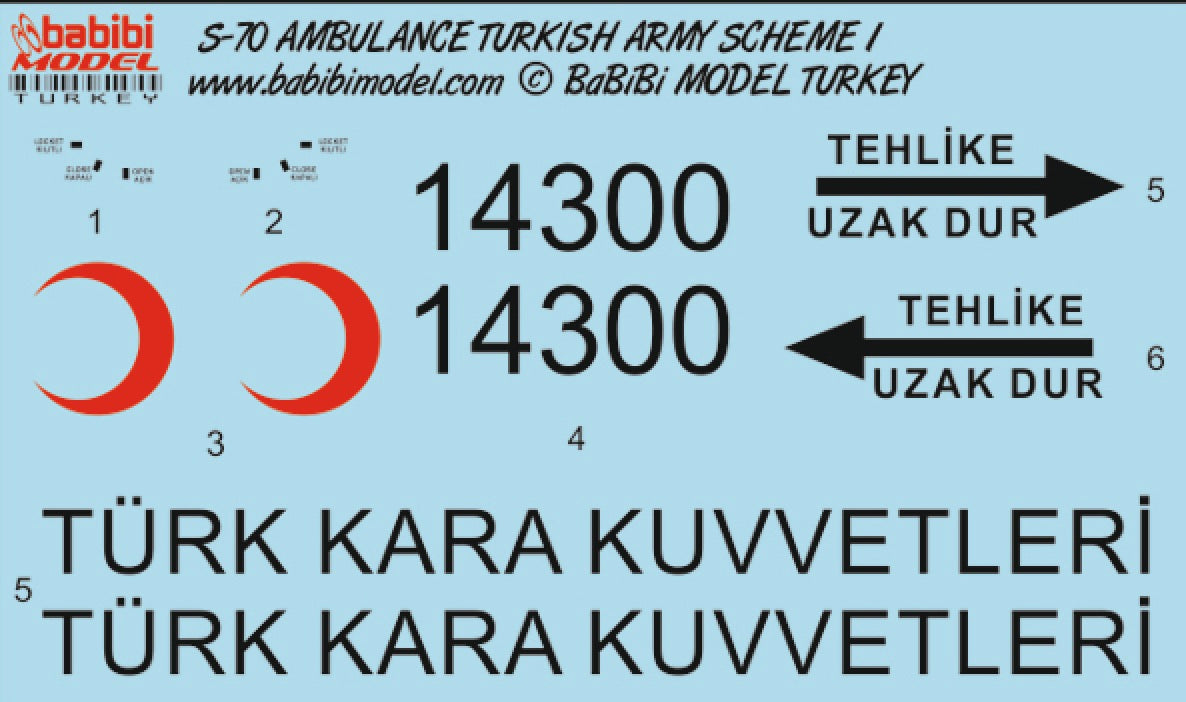 Babibi Models DBT-01217 1:72 Sikorsky S-70 Blackhawk Turkish Army decals