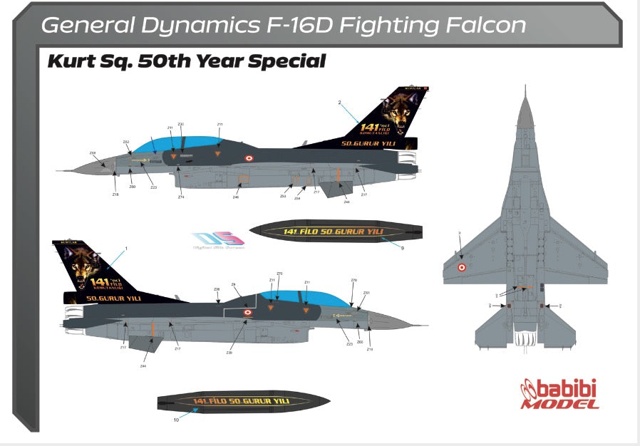 Babibi DBT-01258 1:72 F-16D Kurt Sqn 50th Year Special Tail