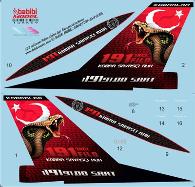 Babibi DBT-01274 1:72 F-16D Kobra Sqn Special Tail Decals