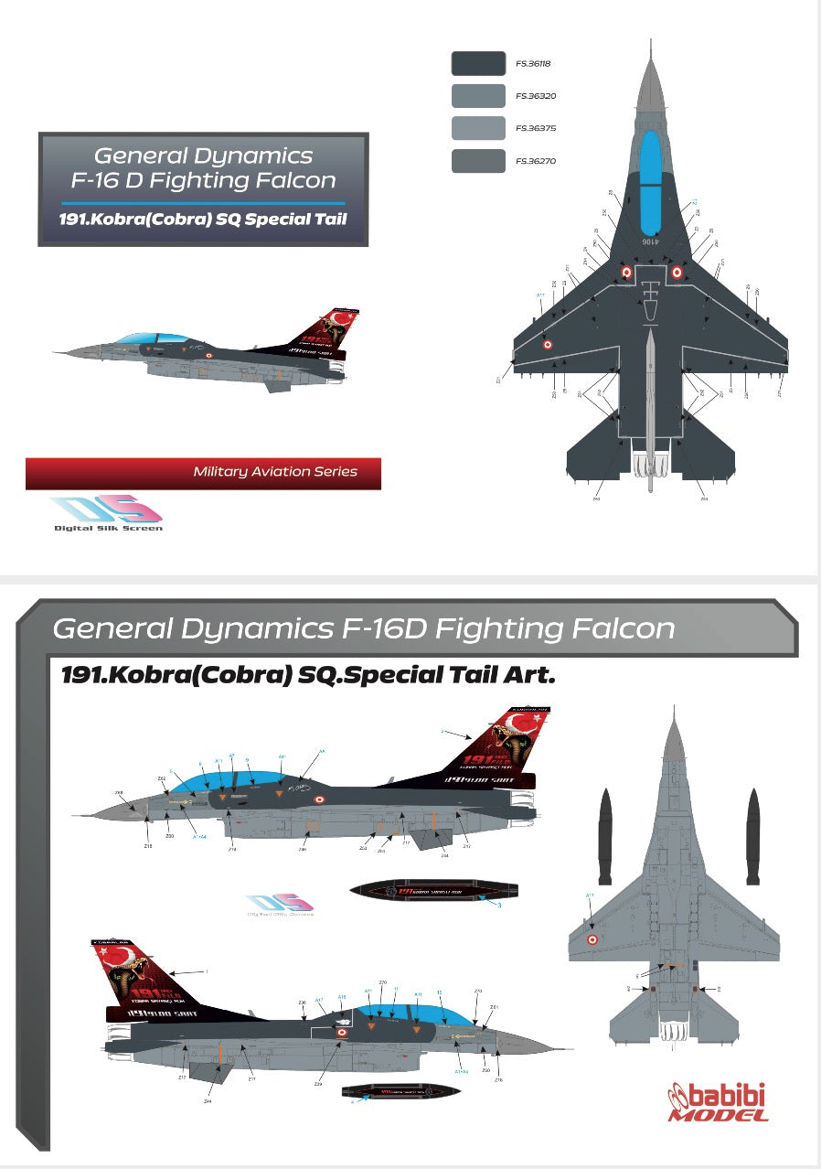 Babibi DBT-01274 1:72 F-16D Kobra Sqn Special Tail Decals