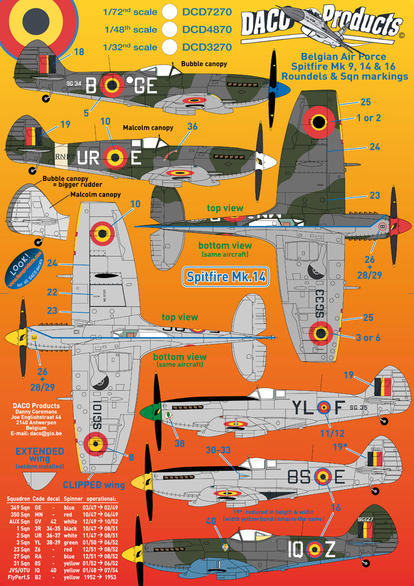 Daco DCD3270 Supermarine Spitfire Belgian AF Multi-Mk 1:32