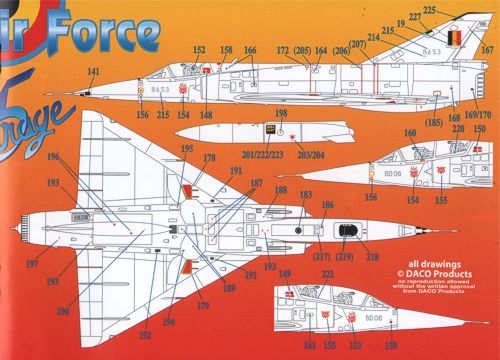 Daco DCD4866 1:48 Belgian Air Force Mirage 5 stencilling set