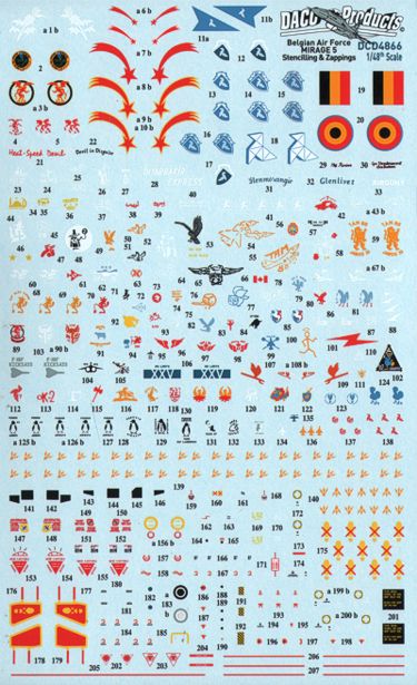 Daco DCD4866 1:48 Belgian Air Force Mirage 5 stencilling set