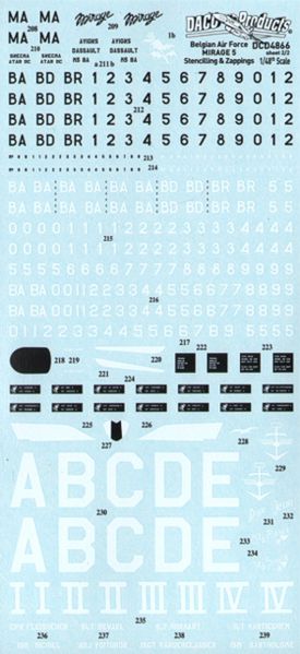 Daco DCD4866 1:48 Belgian Air Force Mirage 5 stencilling set