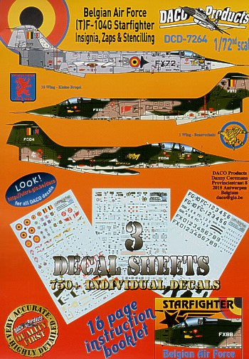 Daco DCD7264 1:72 F-104/TF-104G Belgian AF Stencils & Zappings