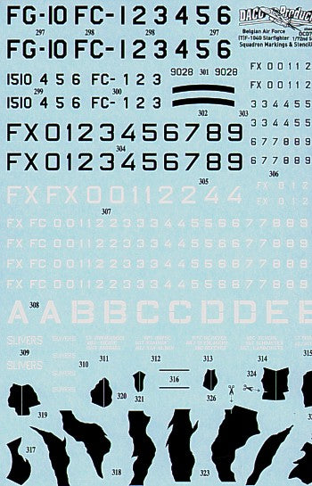 Daco DCD7264 1:72 F-104/TF-104G Belgian AF Stencils & Zappings