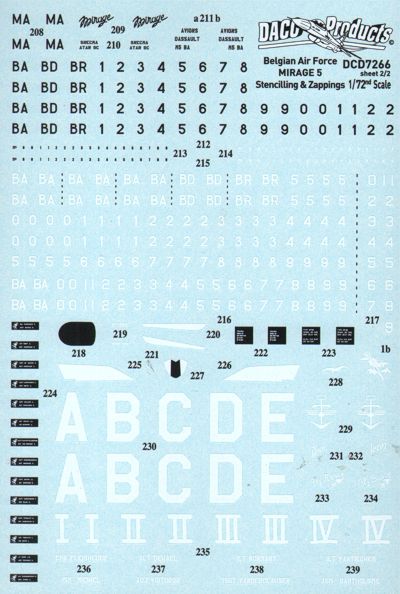 Daco DCD7266 1:72 Belgian Air Force Mirage 5 stencilling set