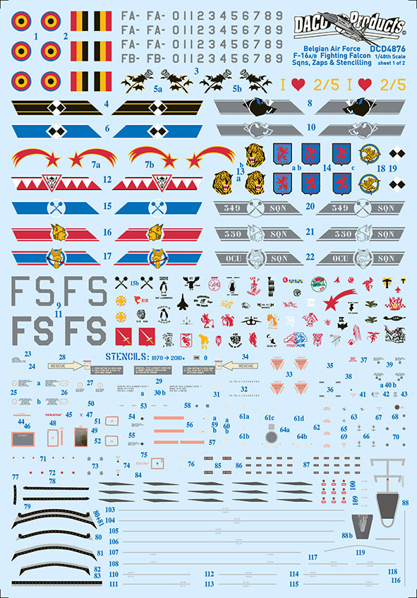 Daco DCD7276 1:72 F-16A/B squadron emblems and stencilling