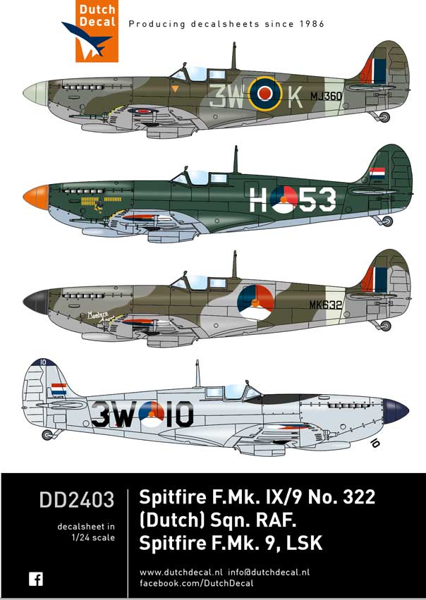 Dutch Decal DD24003 1:24 Spitfire Mk.IX/9/16 RAF/LSK Decals