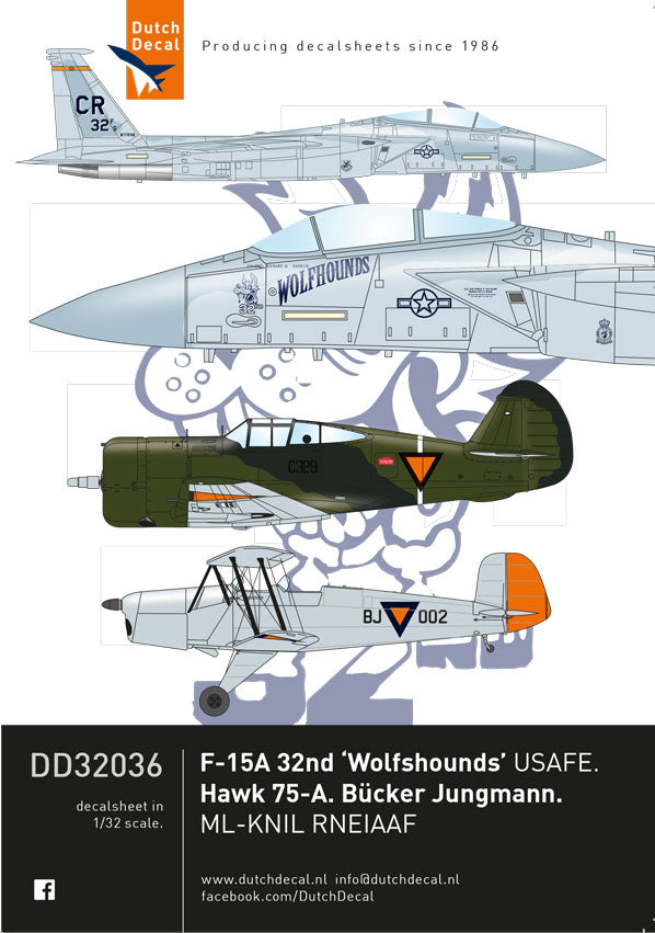 Dutch Decal DD32036 1:32 Curtiss H-75A-4 Hawk, Bucker Bu-131 Jungmann RNEIAAF
