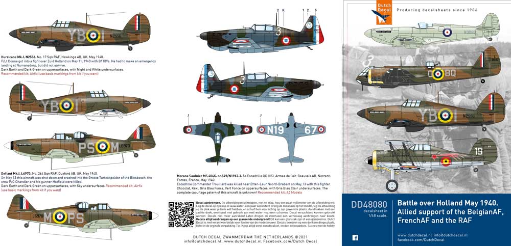 Dutch Decal DD48080 1:48 Battle over Holland May 1940 Decals