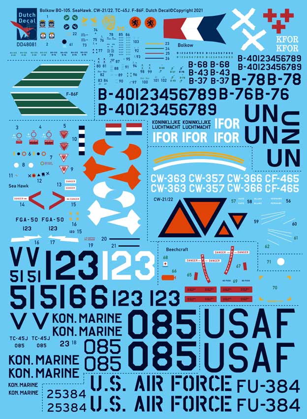 Dutch Decal DD48081 1:48 CW-21/CW-22 ML-KNIL, TC-45, Sea Hawk
