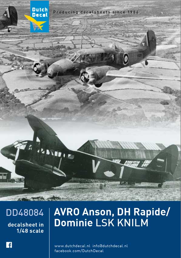 Dutch Decal DD48084 1:48 Avro Anson, de Havilland Rapide / Dominie LSK KNILM