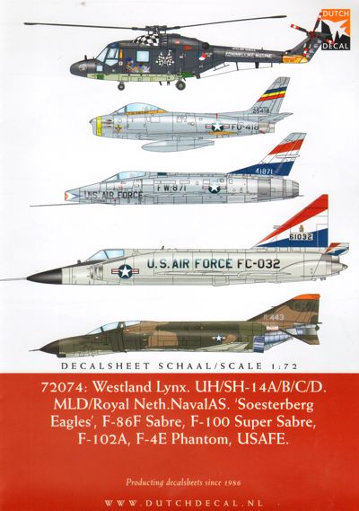 Dutch Decal DD72074 1:72 Lynx, F-4E, F-86F, F-100D, F-102A Decals