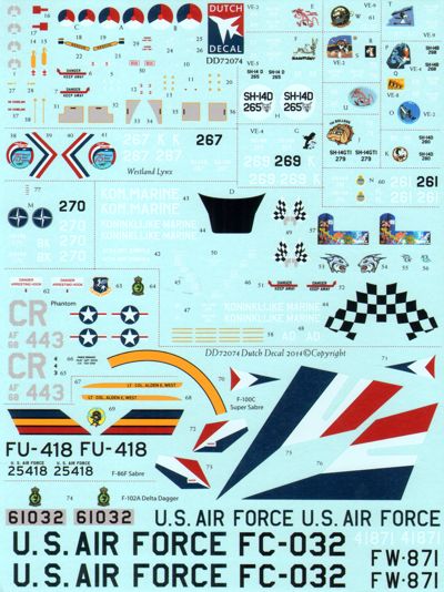 Dutch Decal DD72074 1:72 Lynx, F-4E, F-86F, F-100D, F-102A Decals