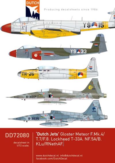 Dutch Decal DD72080 1:72 Dutch Jets Meteor, T-33, NF-5A/B KLu