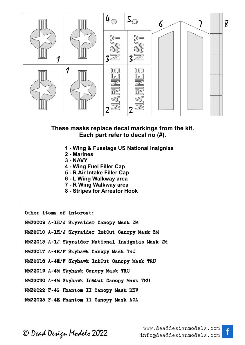 Dead Design Models DDMNM32021 1:32 Douglas A-4 Skyhawk US National Insignias