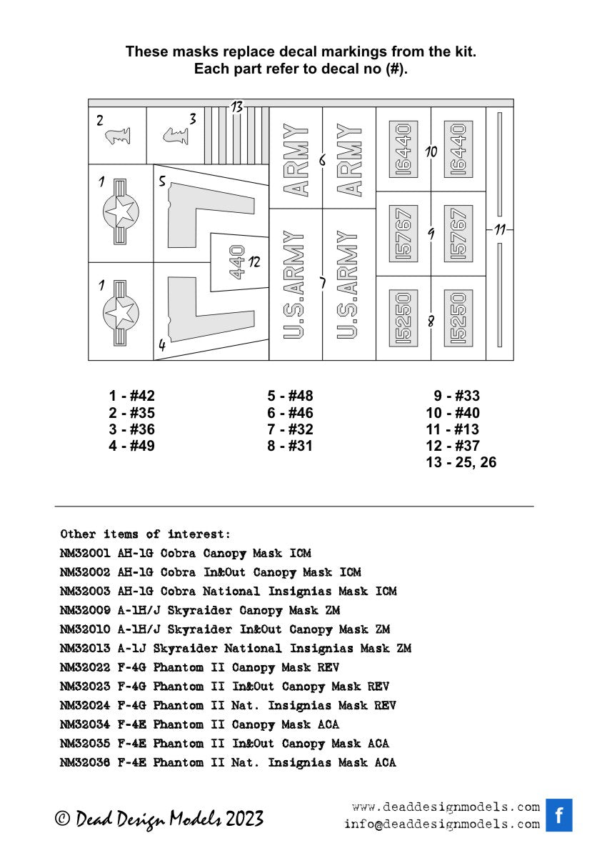 Dead Design DDMNM32046 1:32 AH-1G Arctic Cobra Insignia & Markings