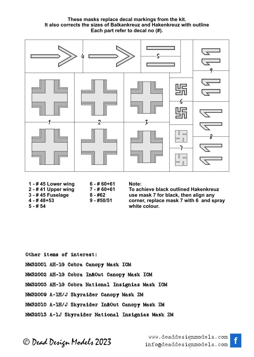 Dead Design Models DDMNM32055 1:32 Messerschmitt Bf-109E national insignia
