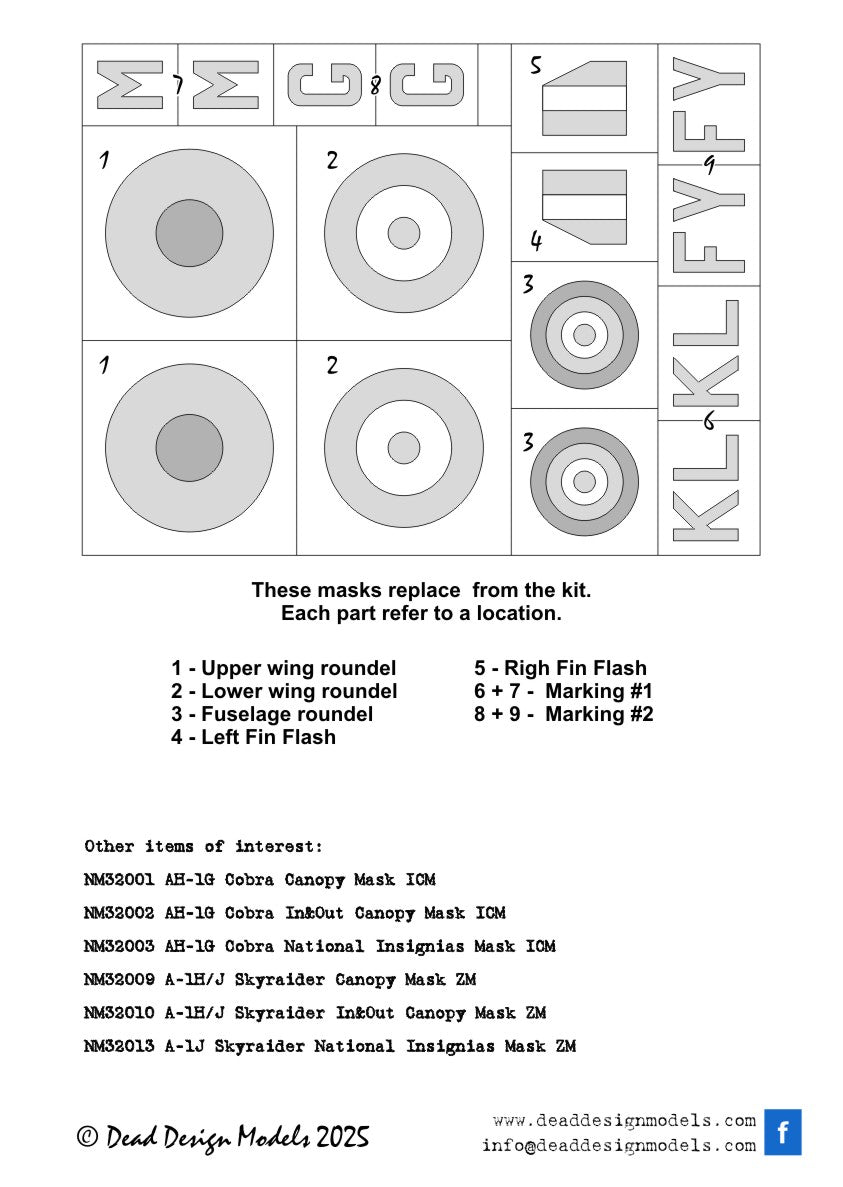 Dead Design Models DDMNM32100 1:32 Supermarine Spitfire Mk.V National Insignias