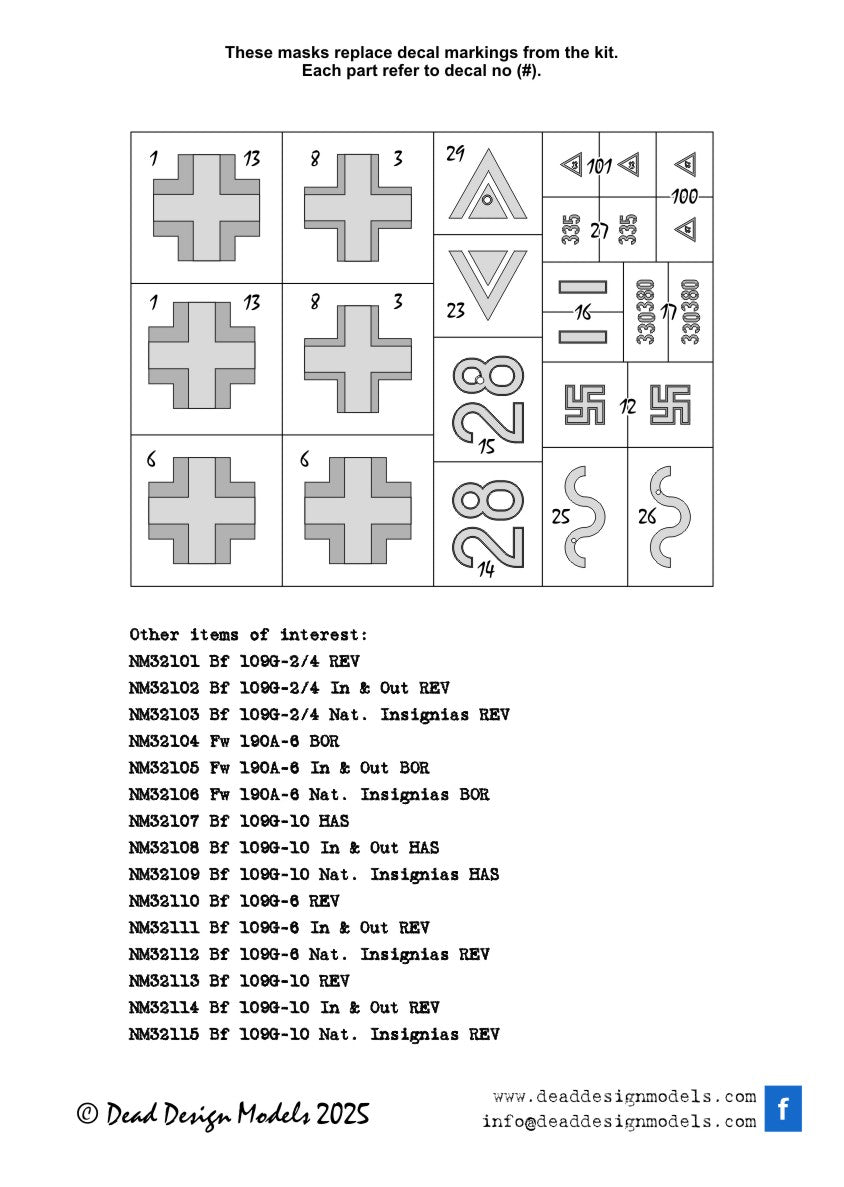 Dead Design DDMNM32118 1:32 Bf-109K-4 National Insignia Paint Masks