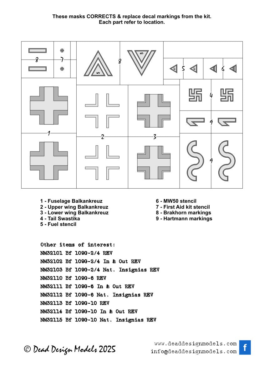 Dead Design DDMNM32127 1:35 Bf-109G-6 National Insignia Paint Masks