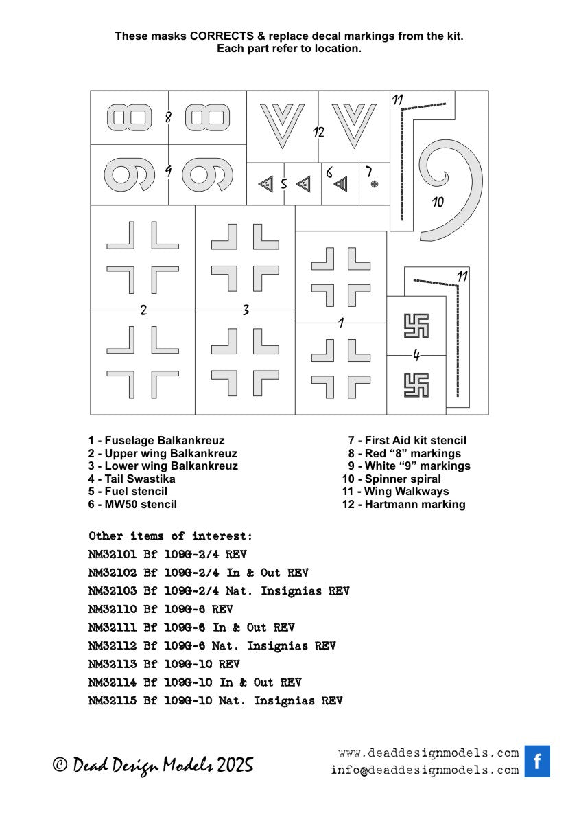 Dead Design DDMNM32130 1:35 Bf-109G-10 National Insignia Paint Masks