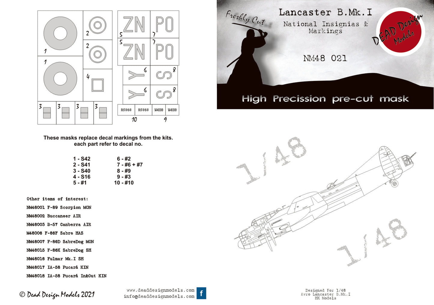 Dead Design DDMNM48021 1:48 Avro Lancaster B Mk.I Insignia & Markings