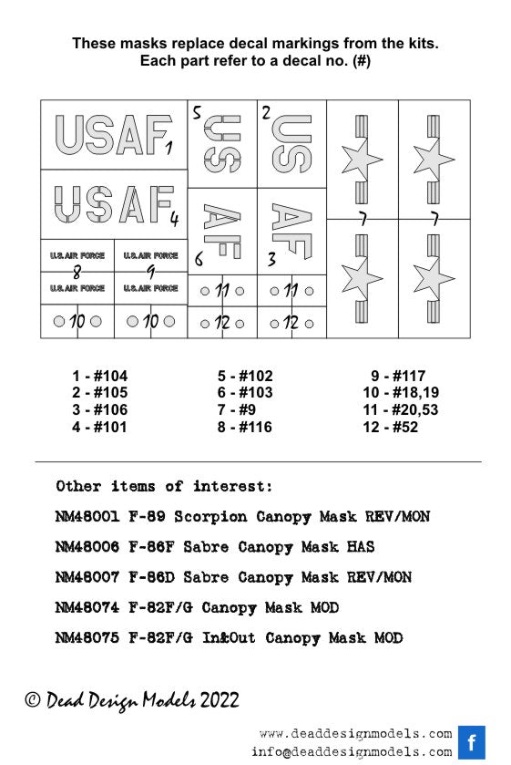 Dead Design DDMNM48076 1:48 F-82G Twin Mustang National Insignia