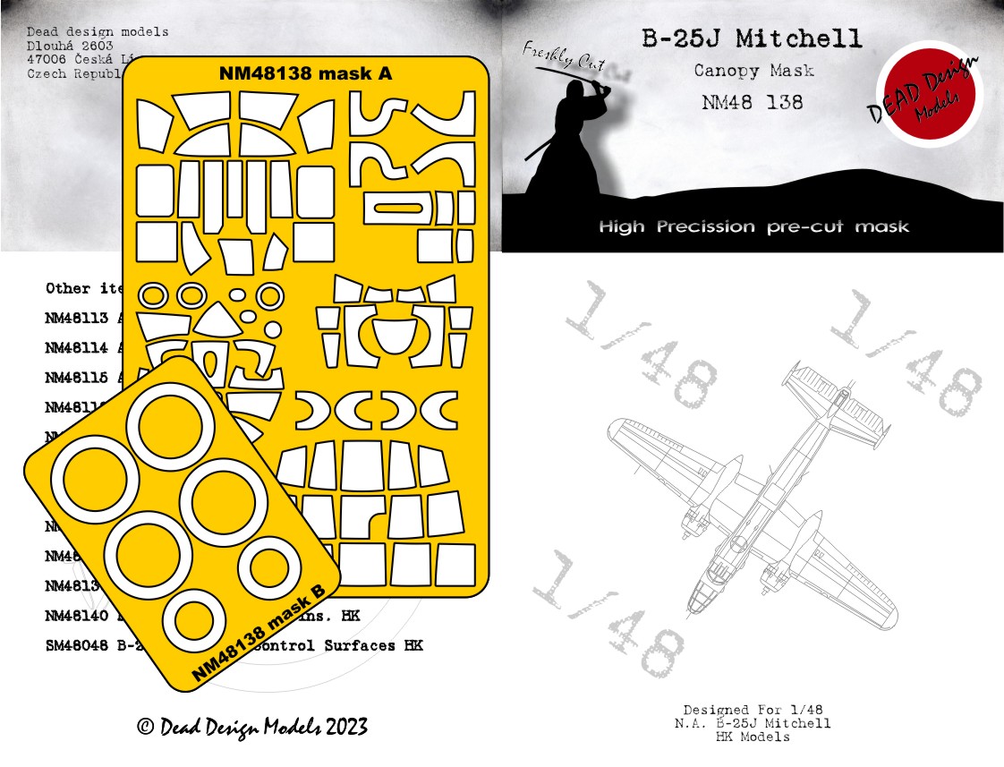 Dead Design DDMNM48138 1:48 B-25J Mitchell Wheels & Canopy Frame Mask