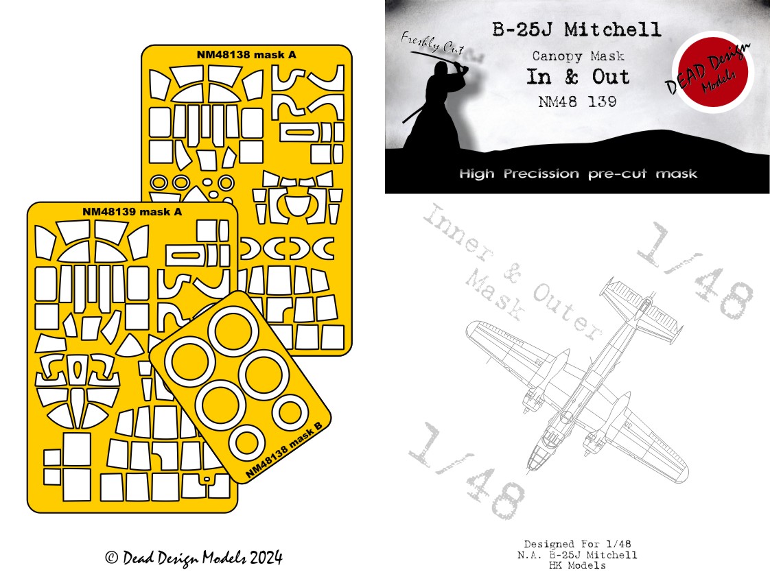 Dead Design DDMNM48139 1:48 B-25J Mitchell Wheels & Canopy Frame Mask