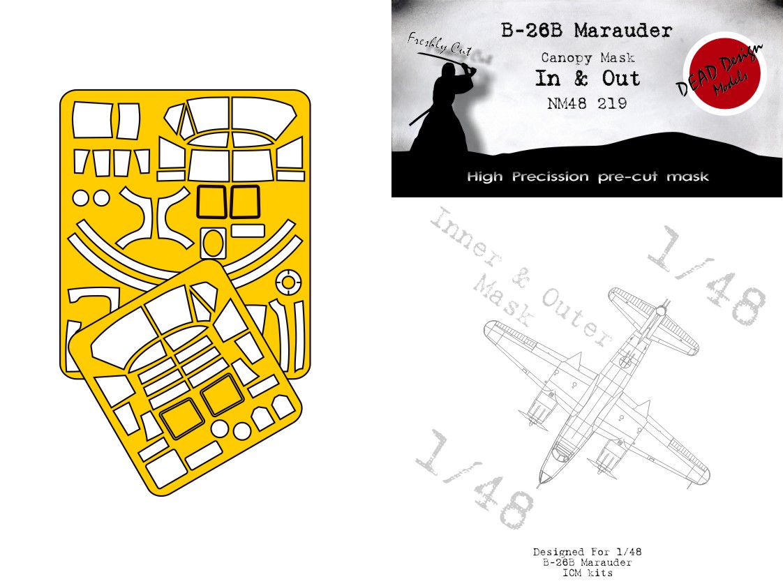 Dead Design Models DDMNM48219 1:48 Martin B-26B Marauder canopy frame paint mask