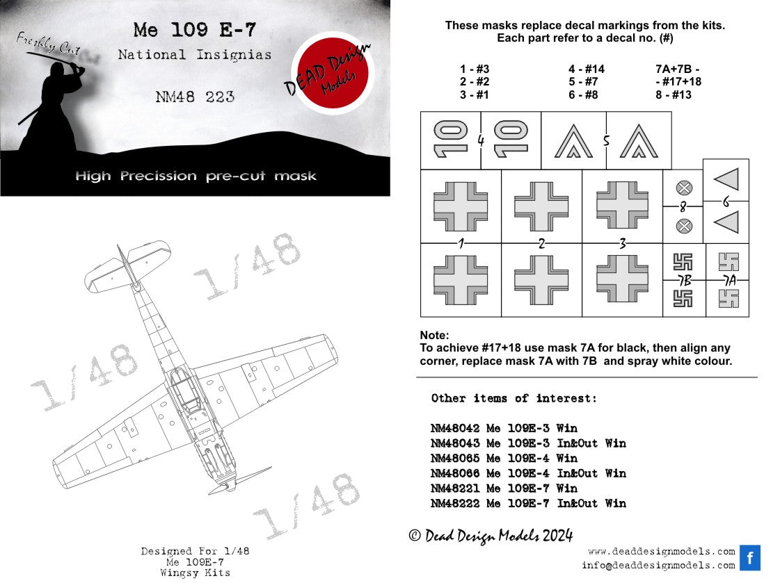 Dead Design Models DDMNM48223 1:48 Messerschmitt Bf-109E-7 markings
