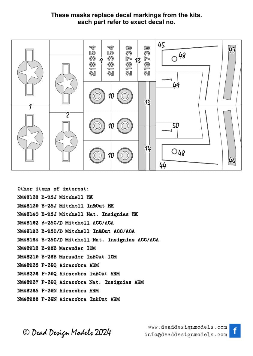 Dead Design Models DDMNM48267 1:48 Bell P-39N Airacobra National Insignias