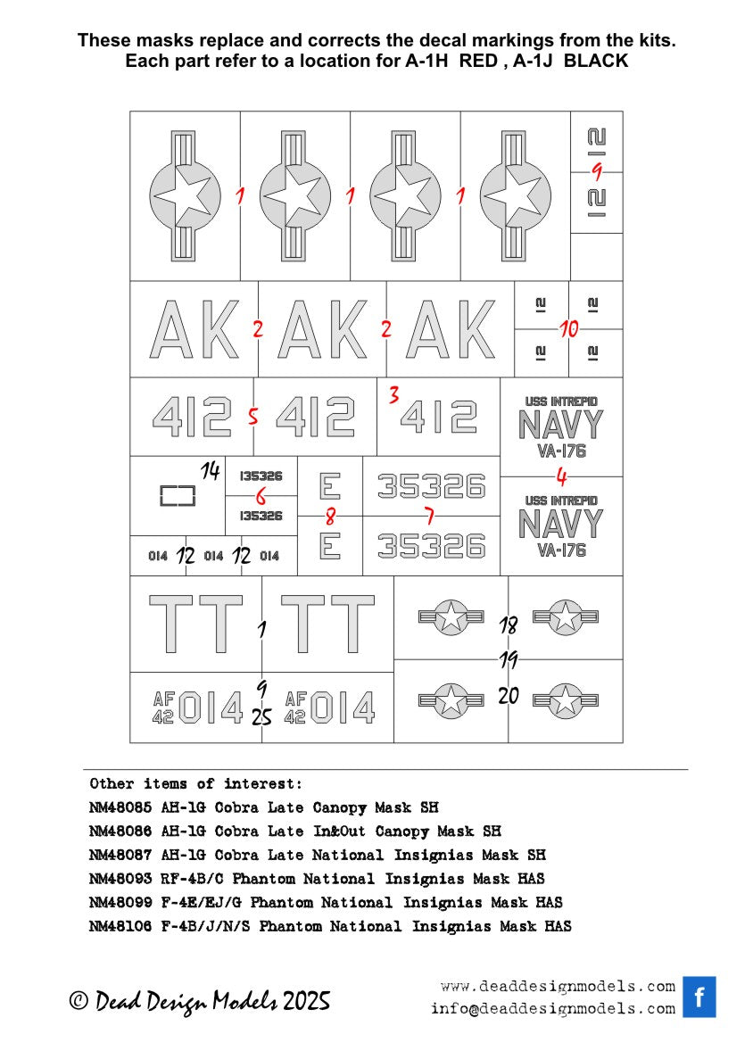Dead Design Models DDMNM48320 1:48 Douglas A-1H/J Skyraider National Insignia