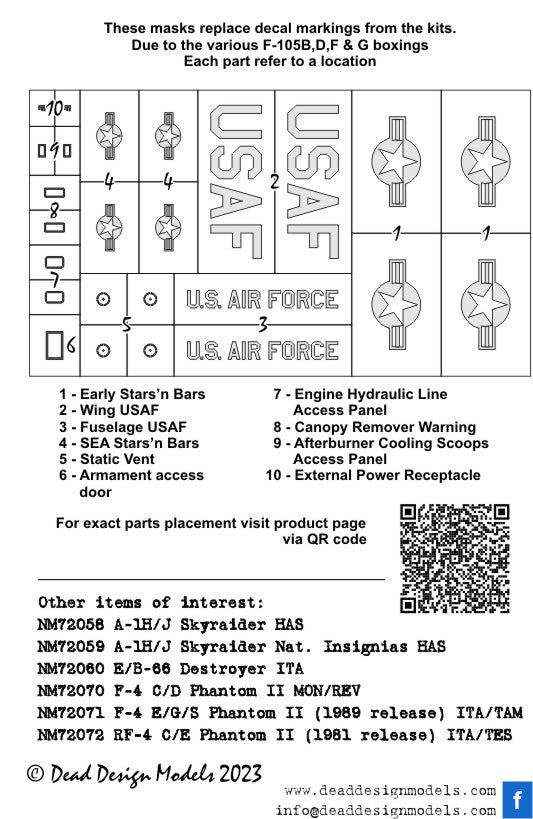 Dead Design DDMNM72109 1:72 F-105B/D National Insignia & Stencils