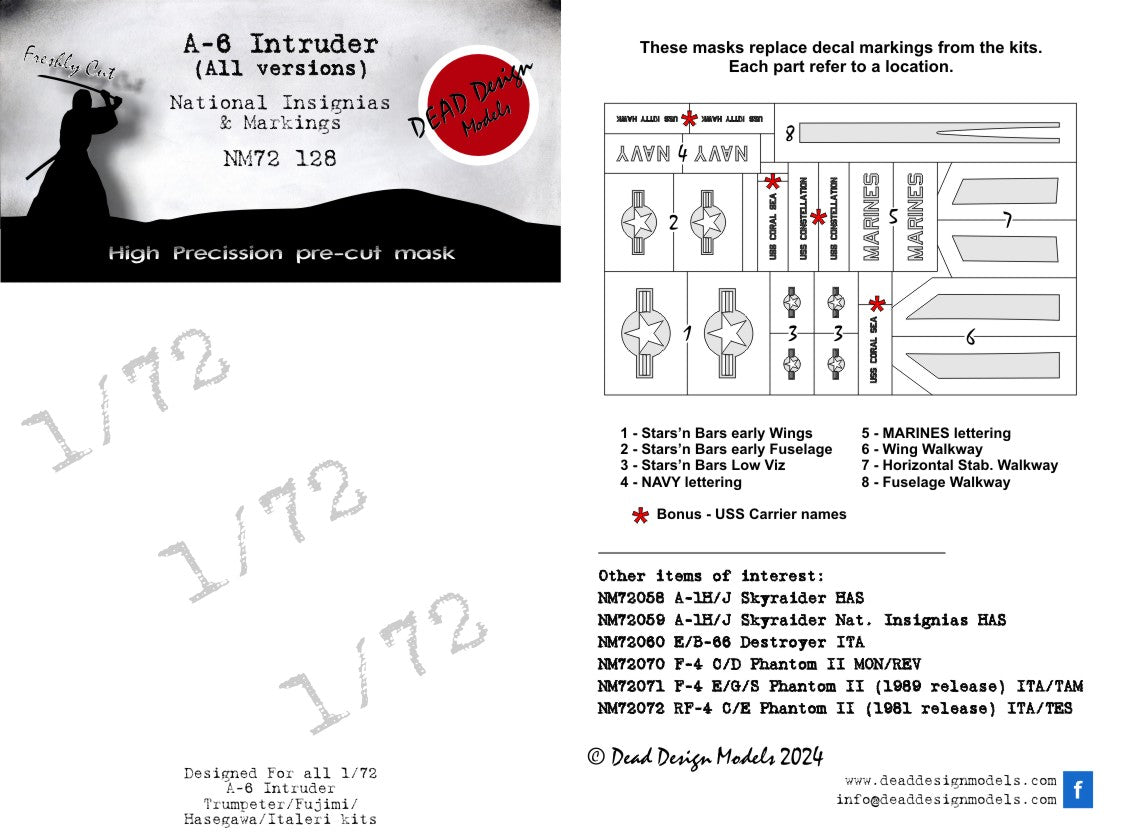 Dead Design Models DDMNM72128 1:72 Grumman A-6 Intruder National Insignias