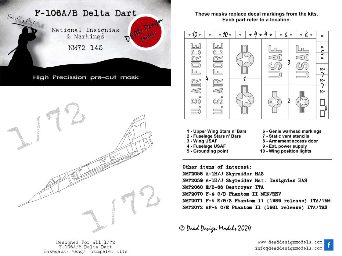 Dead Design Models DDMNM72145 1:72 Convair F-106A/B Delta Dart national insignia