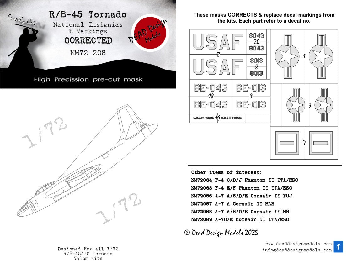 Dead Design DDMNM72208 1:72 RB-45/B-45 Tornado National Insignia